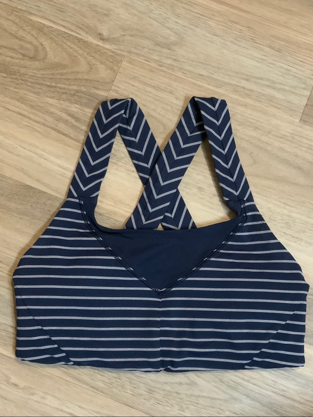 lululemon athletica Navy and White Striped Crossback Sports Bra